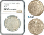 AL187, Turkey, Ottoman Empire, Ahmed III, 1 Zolota AH1115 (1703) Islambul Mint, Silver, NGC MS65