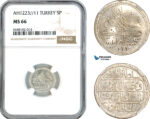 AL189, Turkey, Ottoman Empire, Mahmud II, 5 Para AH1223//11, Kostantiniye Mint, Silver, NGC MS66, Top Pop & Single finest graded!