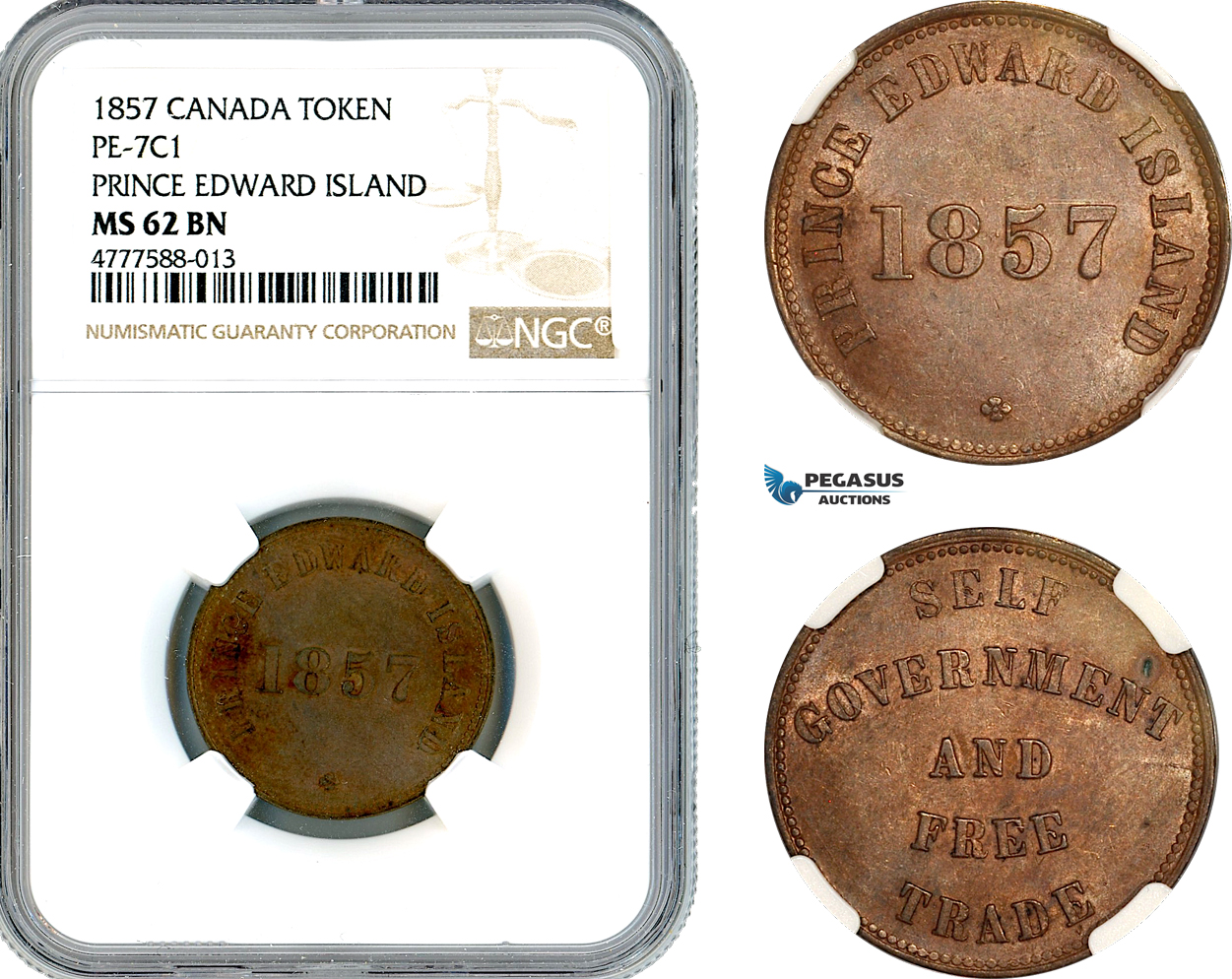 AL198, Canada, Prince Edward Island, 1857 Token, PE-7C1, NGC MS62BN, Top Pop!