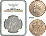 AL206, Romania, Carol I, 5 Lei 1880 B, Bucharest Mint, Name Near Rim, Silver, NGC AU55