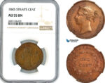 AL210, Straits Settlements, Victoria, 1 Cent 1845, Calcutta Mint, NGC AU55BN