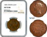 AL211, Straits Settlements, Victoria, 1 Cent 1845, Calcutta Mint, NGC AU55BN