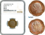 AL213, Romania, Carol I, Pattern 20 Lei 1906 (40th Anniversary), Brussels Mint, Brass, Schäffer/Stambuliu 061-1.3, NGC MS62