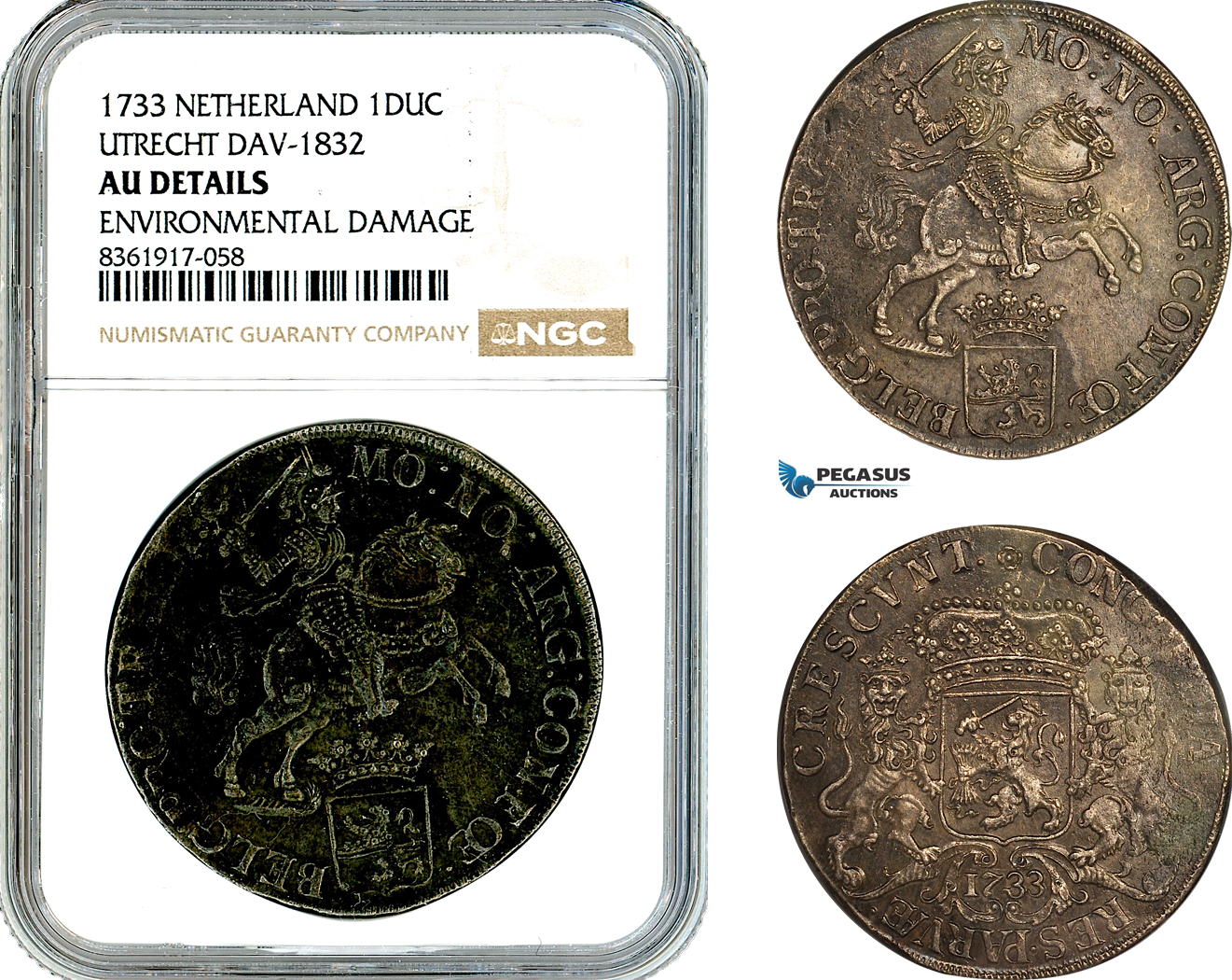 AL216, Netherlands, Overijssel, Ducaton 1733 "Silver Rider", Dav-1832, Silver, NGC AU Details