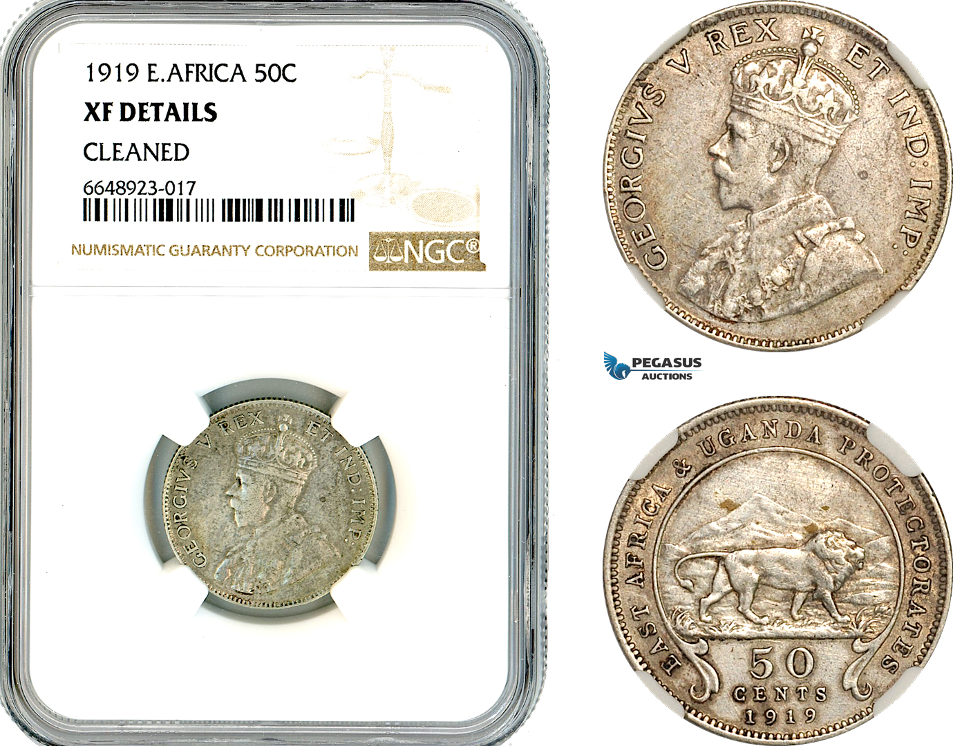 AL219, British East Africa & Uganda Protectorates, George V, 50 Cents 1919, Silver, NGC XF Details, Rare Keydate!