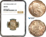 AL221, Bulgaria, Ferdinand I, 1 Lev 1910, Silver, NGC AU55