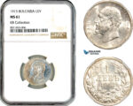 AL222, Bulgaria, Ferdinand I, 1 Lev 1913, Silver, NGC MS61