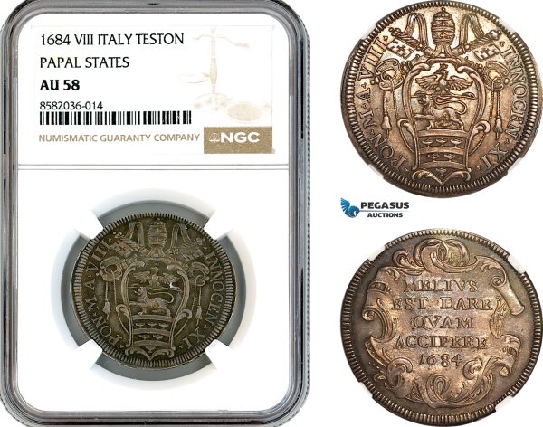 AL226, Italy, Papal States, Innocent XI, Teston 1684, Rome Mint, Silver, NGC AU58