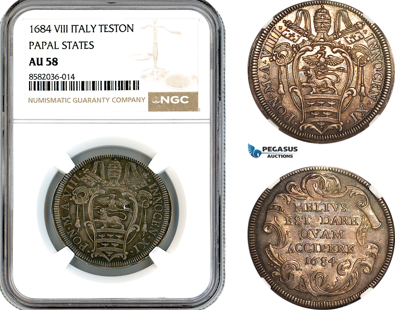 AL226, Italy, Papal States, Innocent XI, Teston 1684, Rome Mint, Silver, NGC AU58