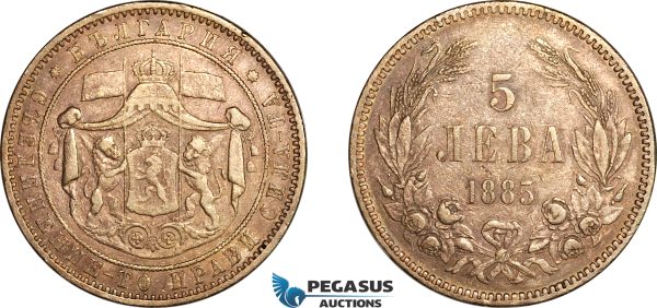 AL235, Bulgaria, Alexander I, 5 Leva 1885, St. Petersburg Mint, Silver, Dark toned, some light cleaning, XF