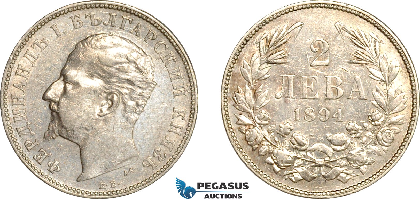 AL237, Bulgaria, Ferdinand I, 2 Leva 1894 KB, Kremnitz Mint, Silver, Cleaned, AU