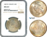 AL024, Straits Settlements, Victoria, 50 Cents 1897 H, Heaton Mint, NGC MS63+, Top Pop & Single finest graded! Very Rare!