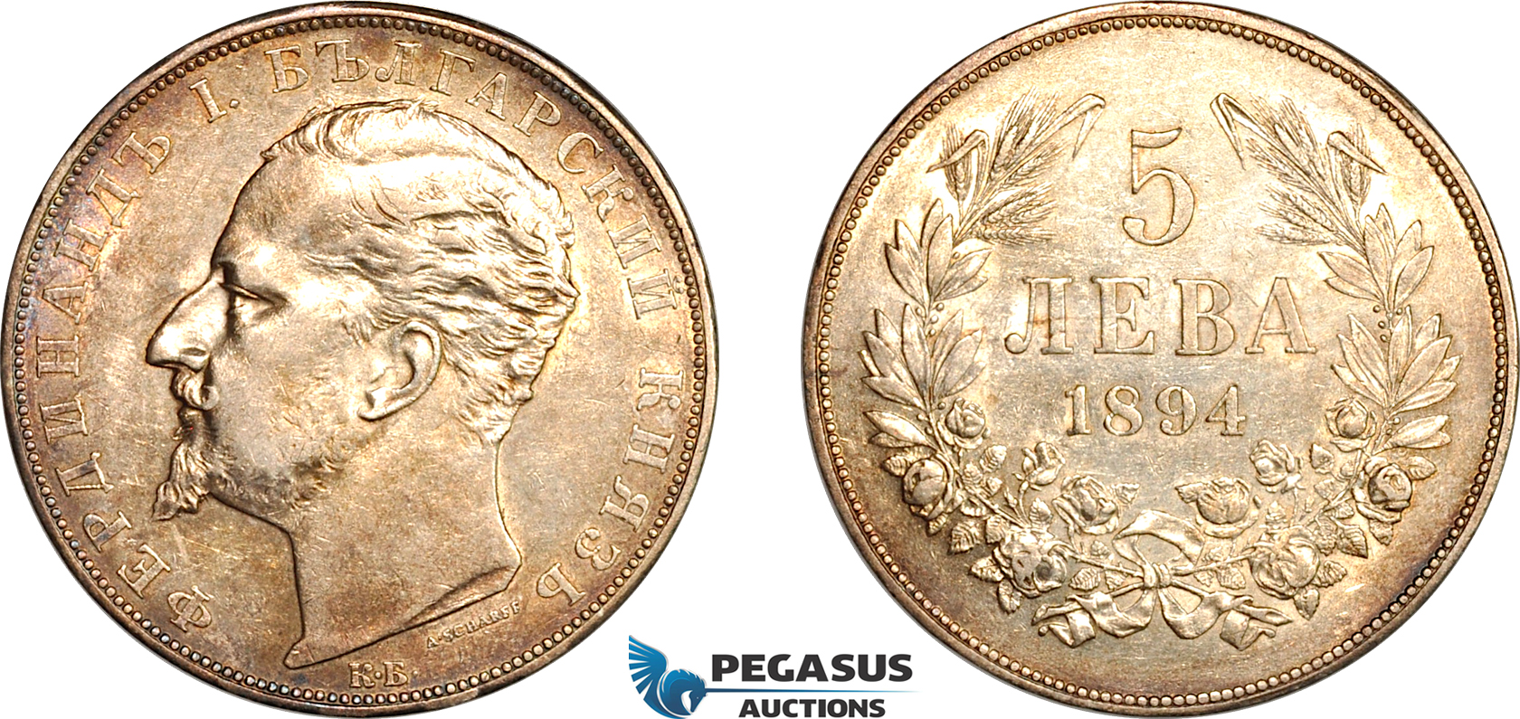 AL241, Bulgaria, Ferdinand I, 5 Leva 1894 KB, Kremnitz Mint, Silver, Cleaned in the past, AU