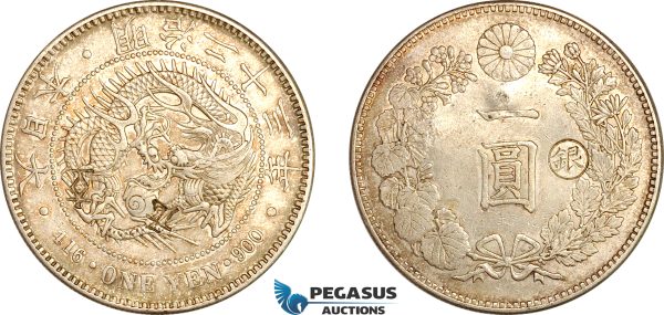 AL254, Japan, Meiji, Yen Yr. 36 (1903) Silver, Gin Countermark, Chop Marked, Silver, Cleaned, AU