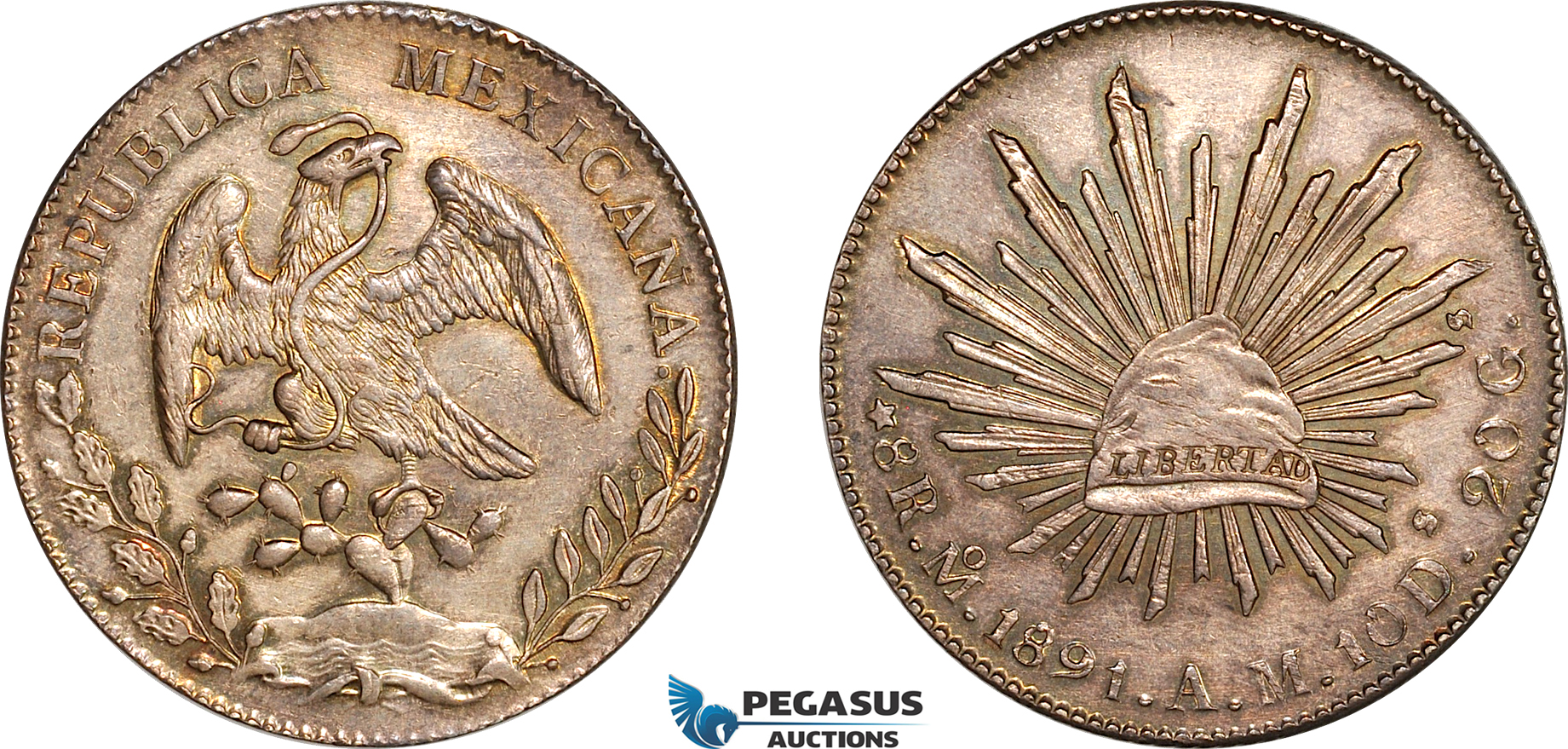AL255, Mexico, 8 Reales 1891 Mo AM, Mexico City Mint, Silver, Cleaned in the past, AU