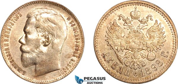 AL269, Russia, Nicholas II, 1 Rouble 1898 (**) Brussels Mint, Silver, Cleaned, XF-AU