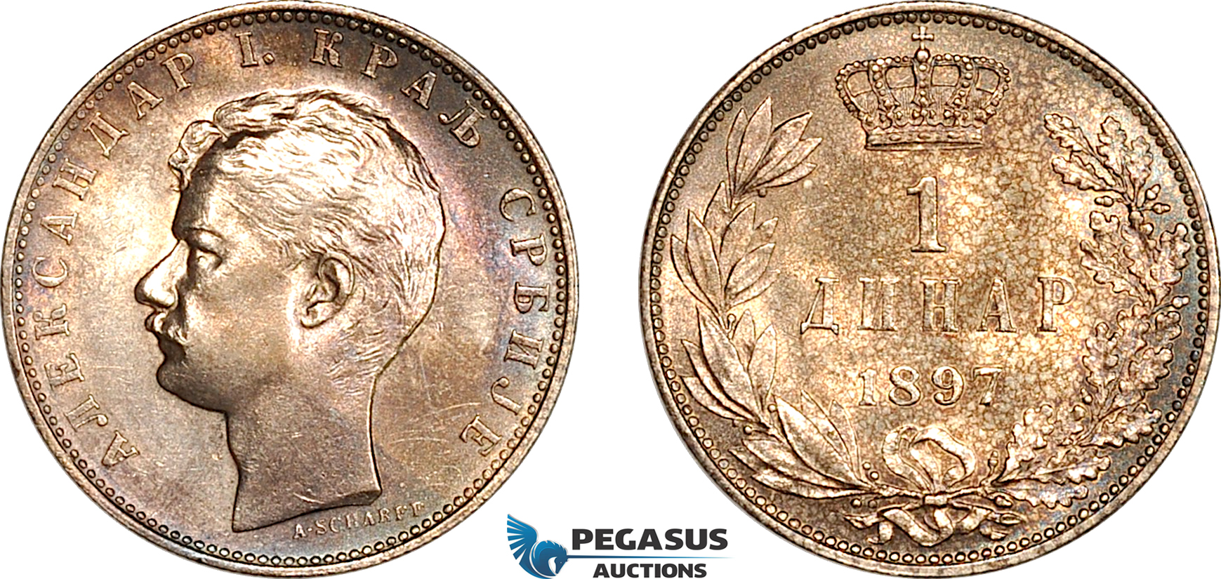 AL270, Serbia, Alexander I, 1 Dinar 1897, Vienna Mint, Silver, Cleaned, AU-UNC