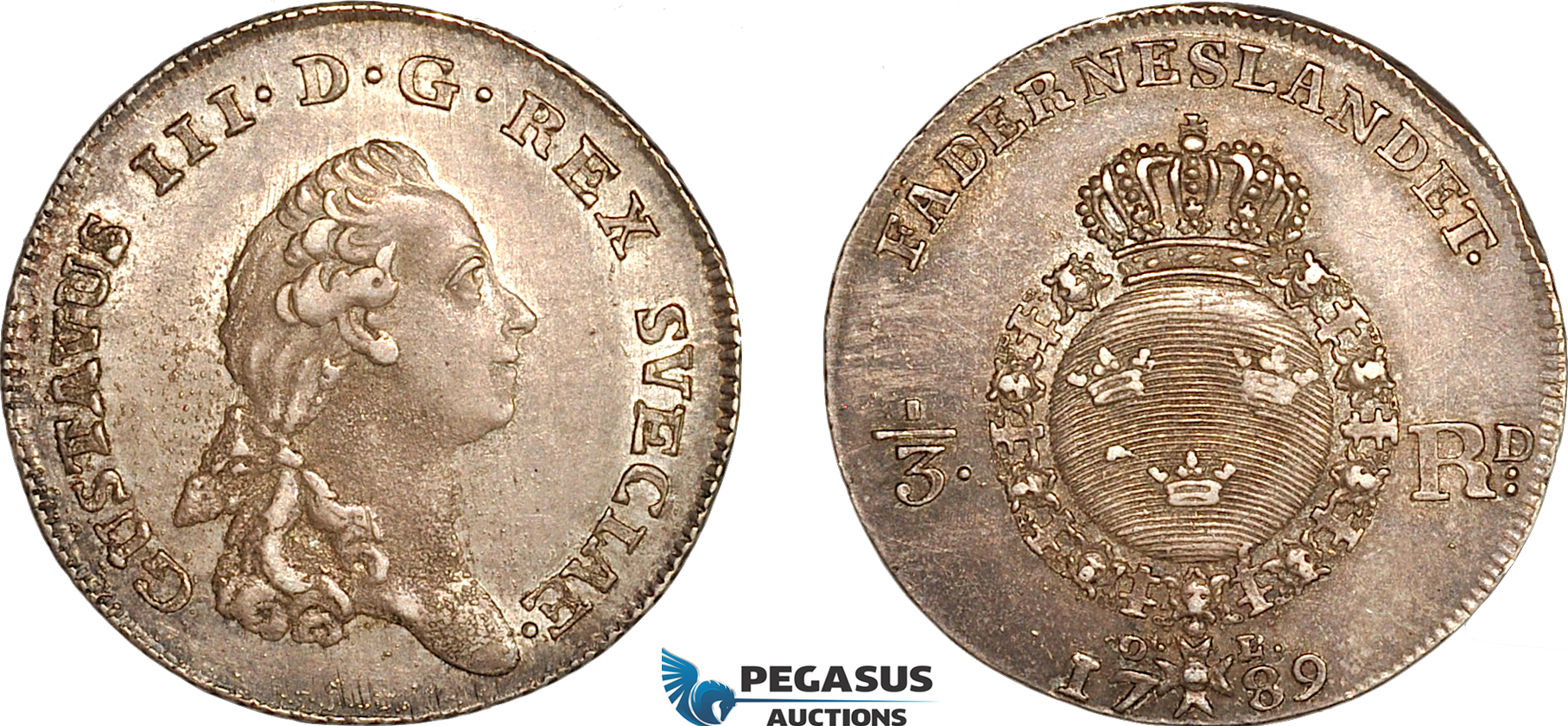AL272, Sweden, Gustav III, 1/3 Riksdaler 1789-OL, Stockholm Mint, Silver, Toned, AU
