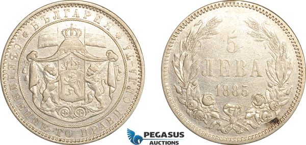 AL283, Bulgaria, Alexander I, 5 Leva 1885, St. Petersburg Mint, Silver, Cleaned, VF-XF