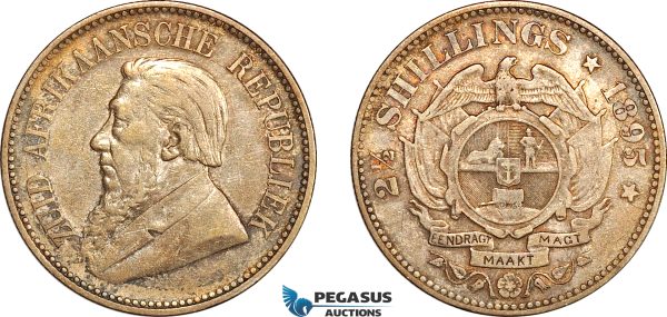 AL288, South Africa (ZAR) 2 1/2 Shillings 1895, Pretoria Mint, Silver, XF-AU