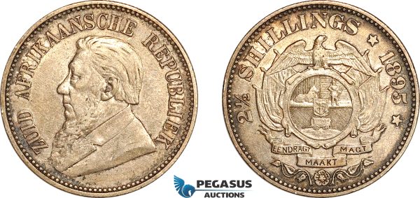 AL292, South Africa (ZAR) 2 1/2 Shillings 1895, Pretoria Mint, Silver, XF-AU
