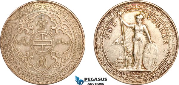 AL297, Great Britain, George V, Trade Dollar 1912 B, Bombay Mint, Silver, Toned, AU