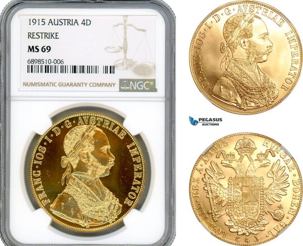 AL300, Austria, Franz Joseph, Restrike 4 Ducats 1915, Vienna Mint, Gold, NGC MS69
