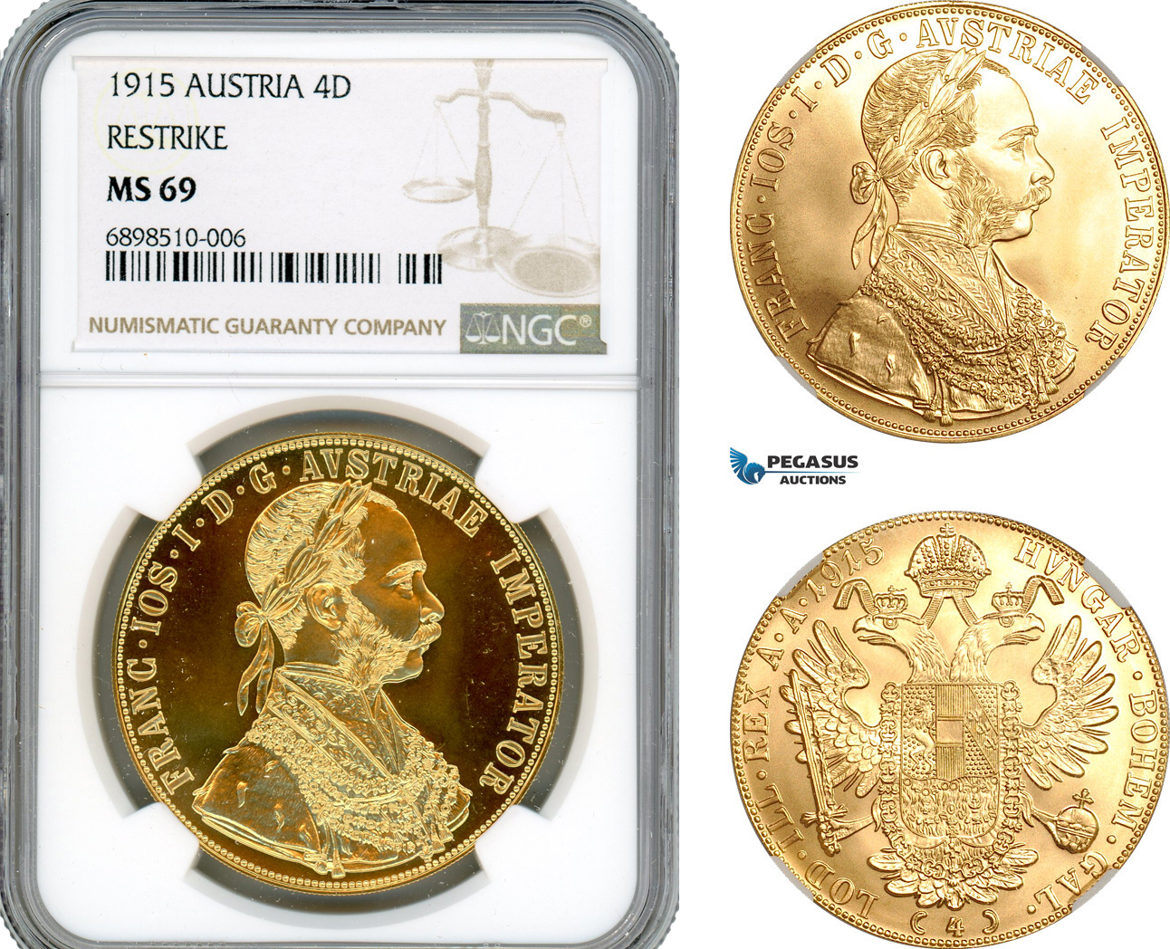 AL300, Austria, Franz Joseph, Restrike 4 Ducats 1915, Vienna Mint, Gold, NGC MS69