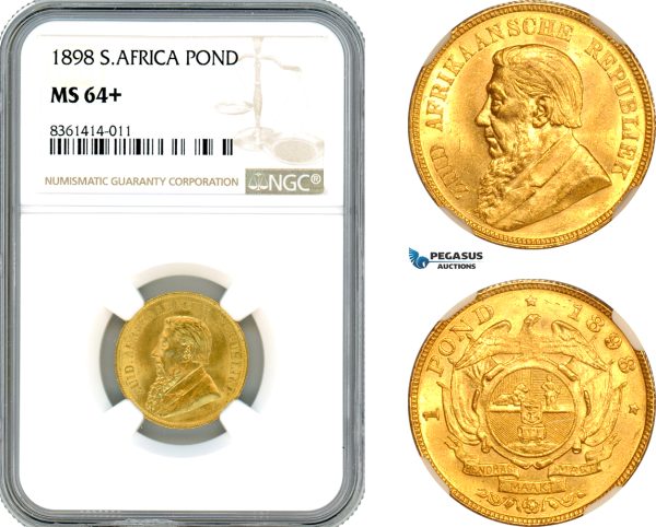 AL301, South Africa (ZAR) Pond 1898, Pretoria Mint, Gold, NGC MS64+