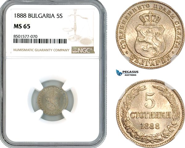 AL302, Bulgaria, Ferdinand I, 5 Stotinki 1888, Brussels Mint, NGC MS65