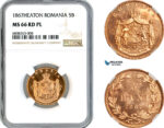 AL306, Romania, Carol I, 5 Bani 1867, Heaton Mint, NGC MS66RD PL