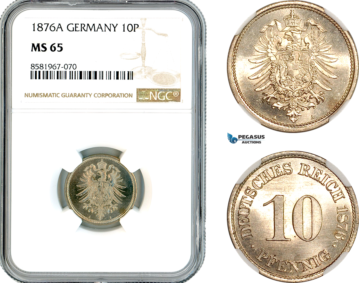AL310, Germany, Wilhelm I, 10 Pfennig 1876 A, Berlin Mint, NGC MS65