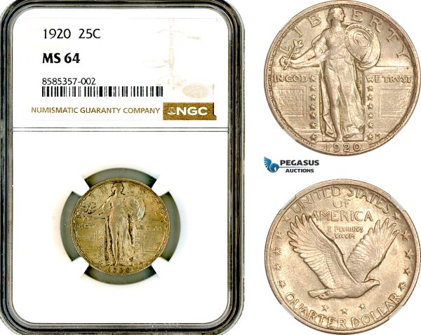 AL363, United States, Standing Liberty Quarter Dollar (25C) 1920, Philadelphia Mint, Silver, NGC MS64
