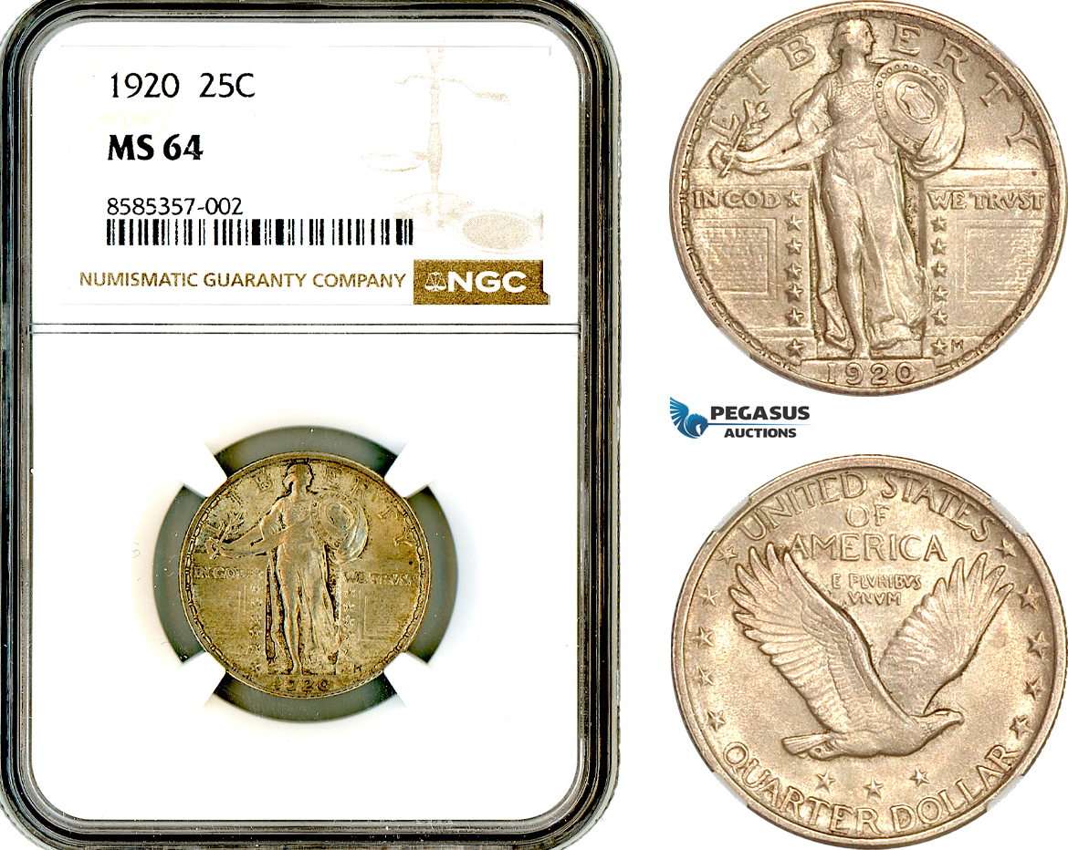 AL363, United States, Standing Liberty Quarter Dollar (25C) 1920, Philadelphia Mint, Silver, NGC MS64