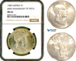 AL367, Austria, Franz Joseph, 5 Corona 1908, Vienna Mint, Silver, "60TH ANNIVERSARY OF REIGN", NGC MS62