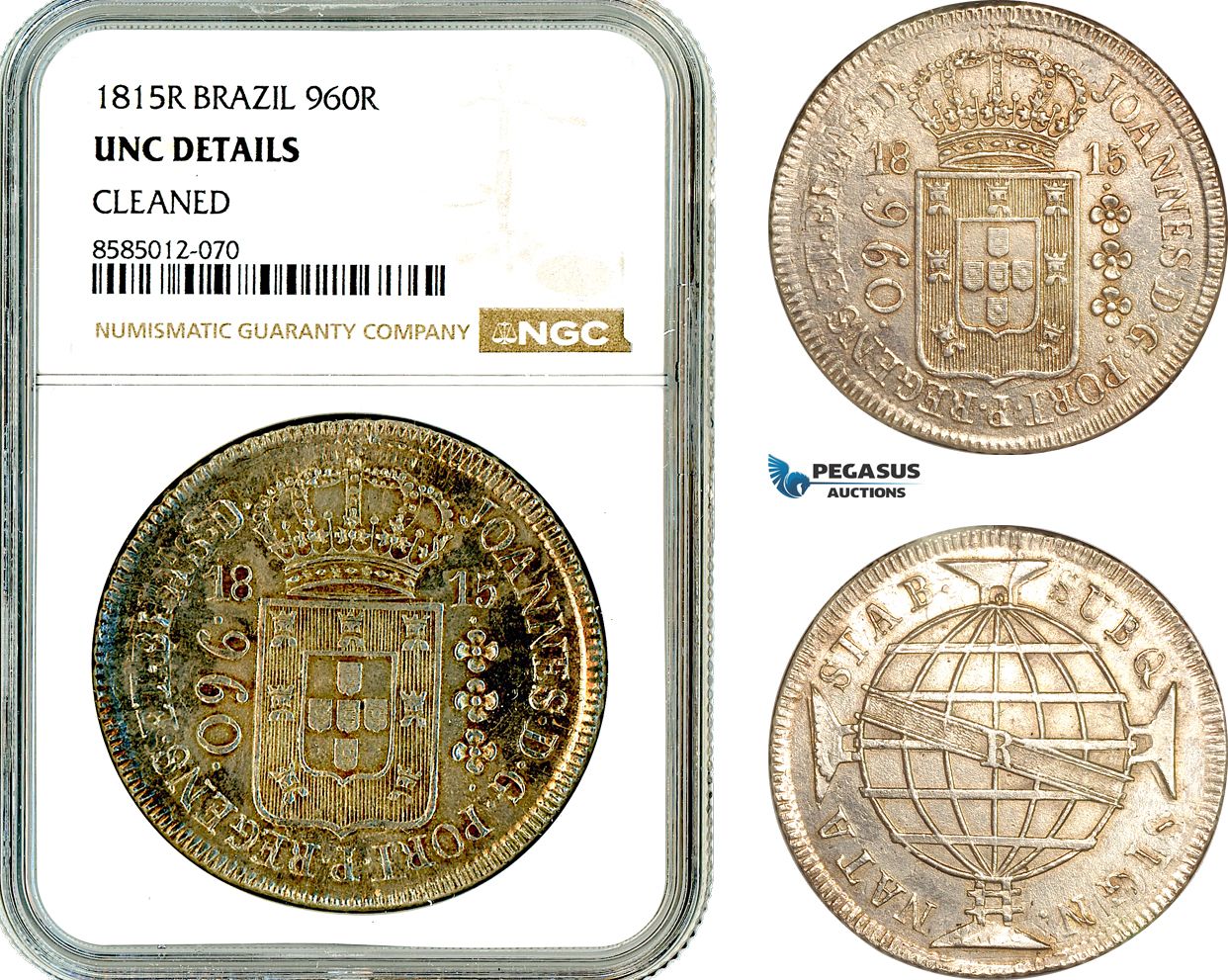AL370, Brazil, Joao Prince Regent, 960 Reis 1815 R, Rio de Janeiro Mint, Silver, NGC UNC Details