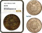 AL371, Brazil, Joao VI, 960 Reis 1821 R, Rio de Janeiro Mint, Silver, NGC AU58
