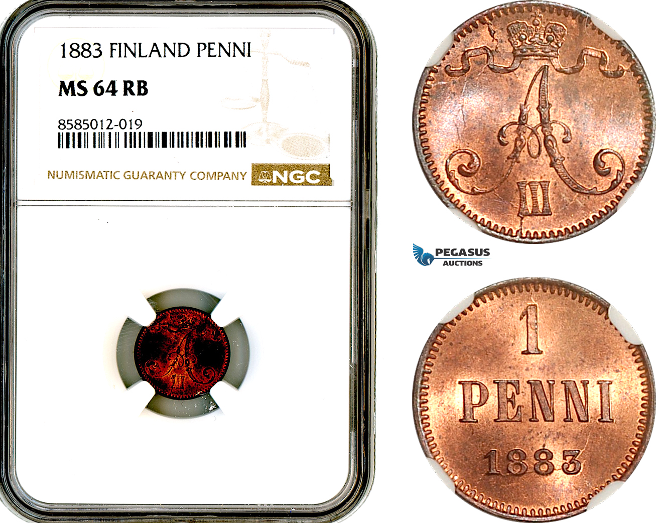 AL377, Finland, Alexander III. of Russia, 1 Penni 1883, Helsinki Mint, NGC MS64RB