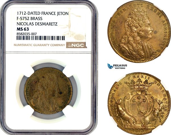 AL384, France, Brass Medal 1712, Nicolas Desmaretz, NGC MS63