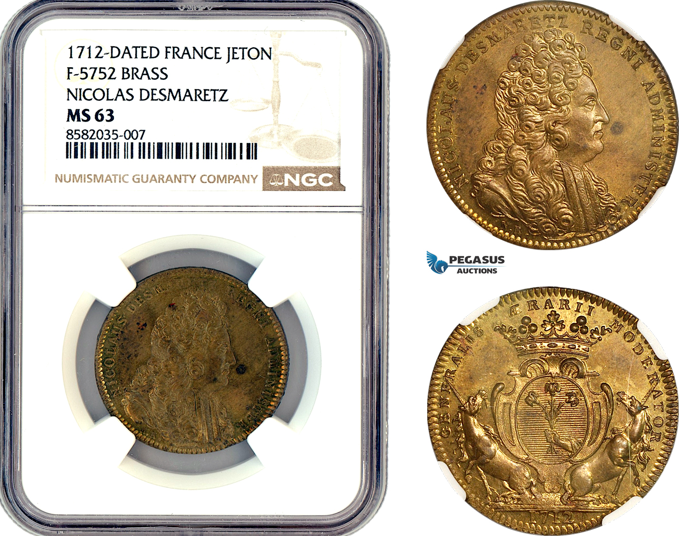 AL384, France, Brass Medal 1712, Nicolas Desmaretz, NGC MS63