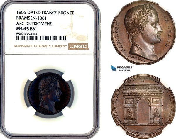 AL385, France, Napoleon, Bronze Medal 1806, by Montagny, Arc de Triomphe, NGC MS65BN