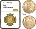 AL388, Germany, Weimar Republic, 3 Reichsmark 1927 F, Stuttgart, Silver, “Tubingen University”, NGC AU58