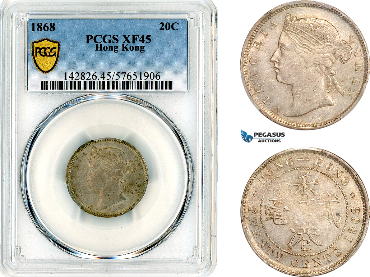 AL391, Hong Kong, Victoria, 20 Cents 1868, Hong Kong Mint, Silver, PCGS XF45