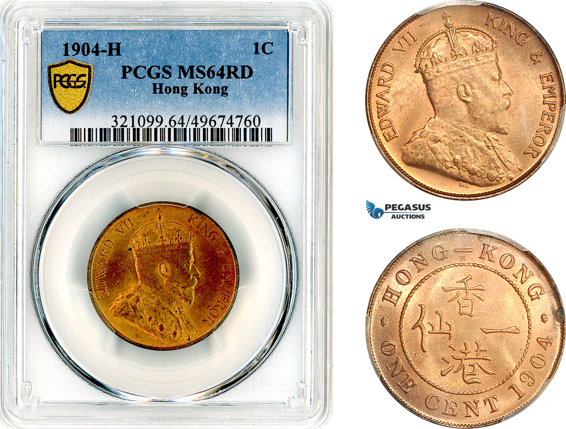 AL392, Hong Kong, Edward VII, 1 Cent 1904 H, Heaton Mint, PCGS MS64RD