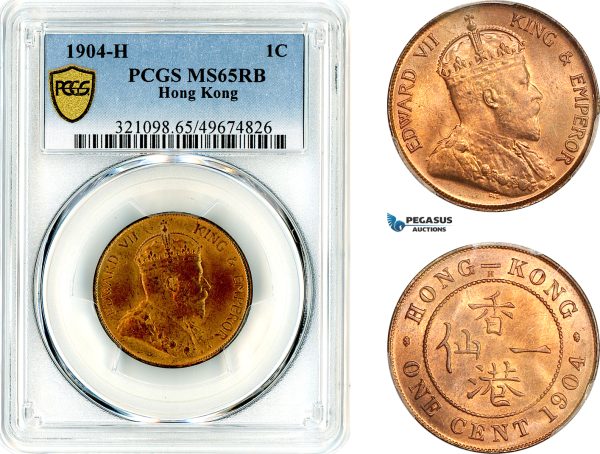 AL395, Hong Kong, Edward VII, 1 Cent 1904 H, Heaton Mint, PCGS MS65RB