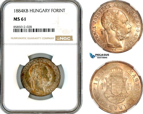 AL396, Hungary, Franz Joseph, 1 Forint 1884 KB, Kremnitz Mint, Silver, NGC MS61