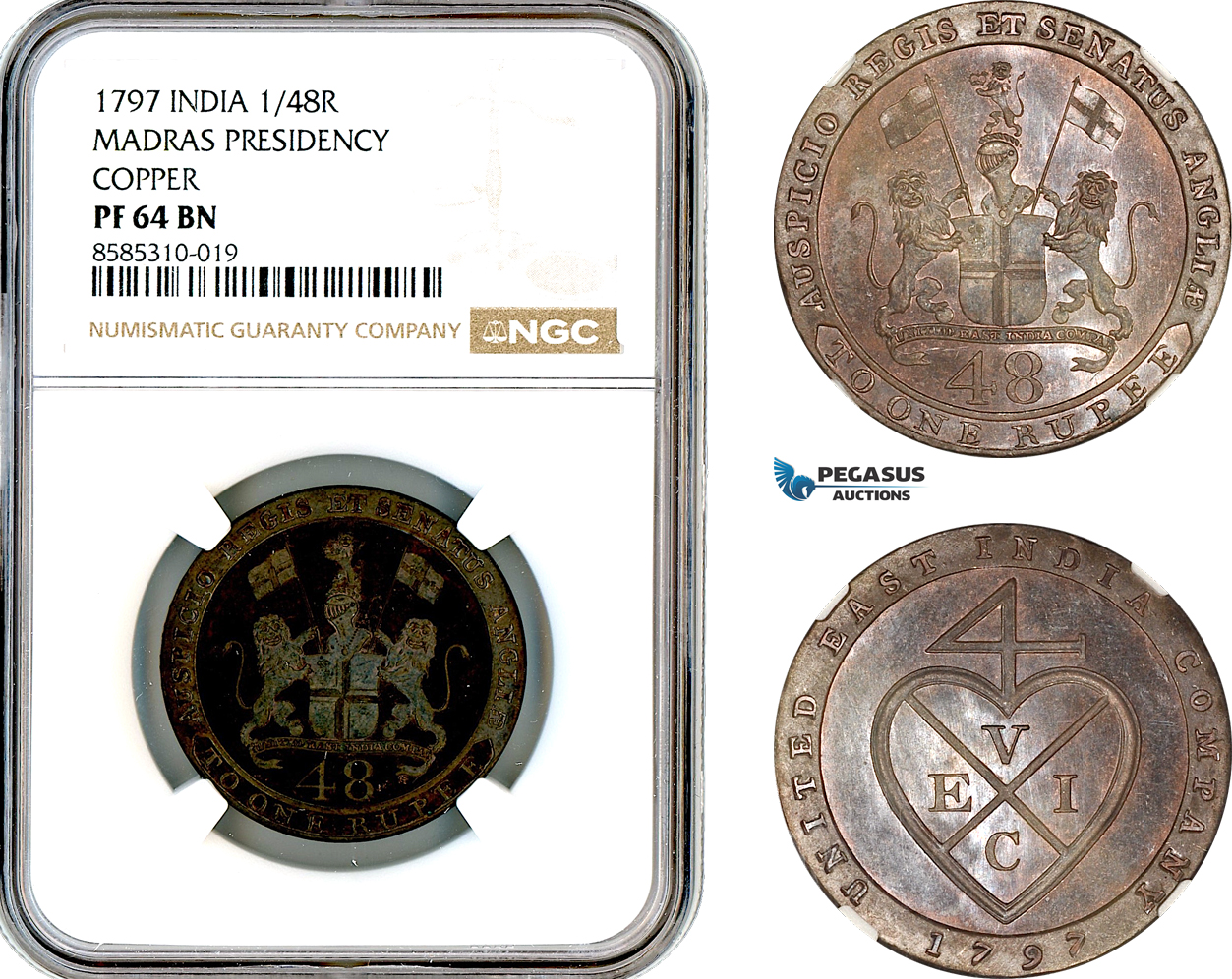 AL397, India, United East India Company, Madras Presidency, 1/48 Rupee 1797, Soho Mint, NGC PF64BN