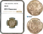 AL398, Liechtenstein, Johann, 1 Krone 1900, Vienna Mint, Silver, NGC MS65