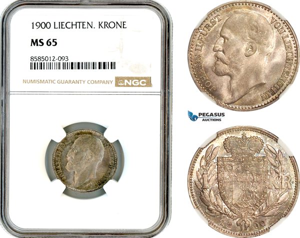 AL398, Liechtenstein, Johann, 1 Krone 1900, Vienna Mint, Silver, NGC MS65