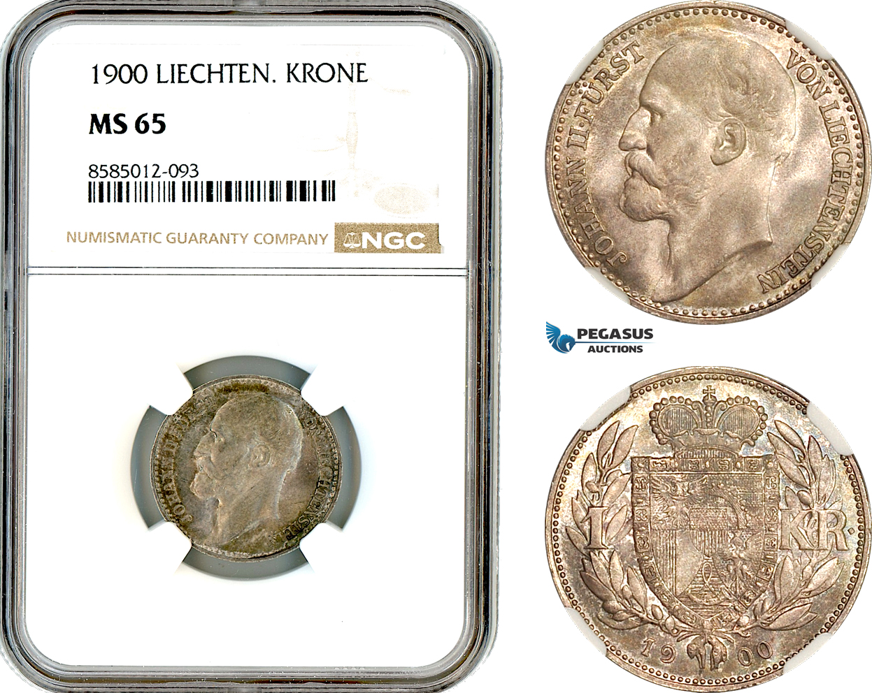 AL398, Liechtenstein, Johann, 1 Krone 1900, Vienna Mint, Silver, NGC MS65